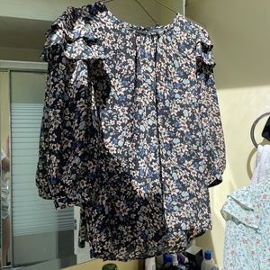 RW&CO Dark Floral Ruffle Sleeve Blouse